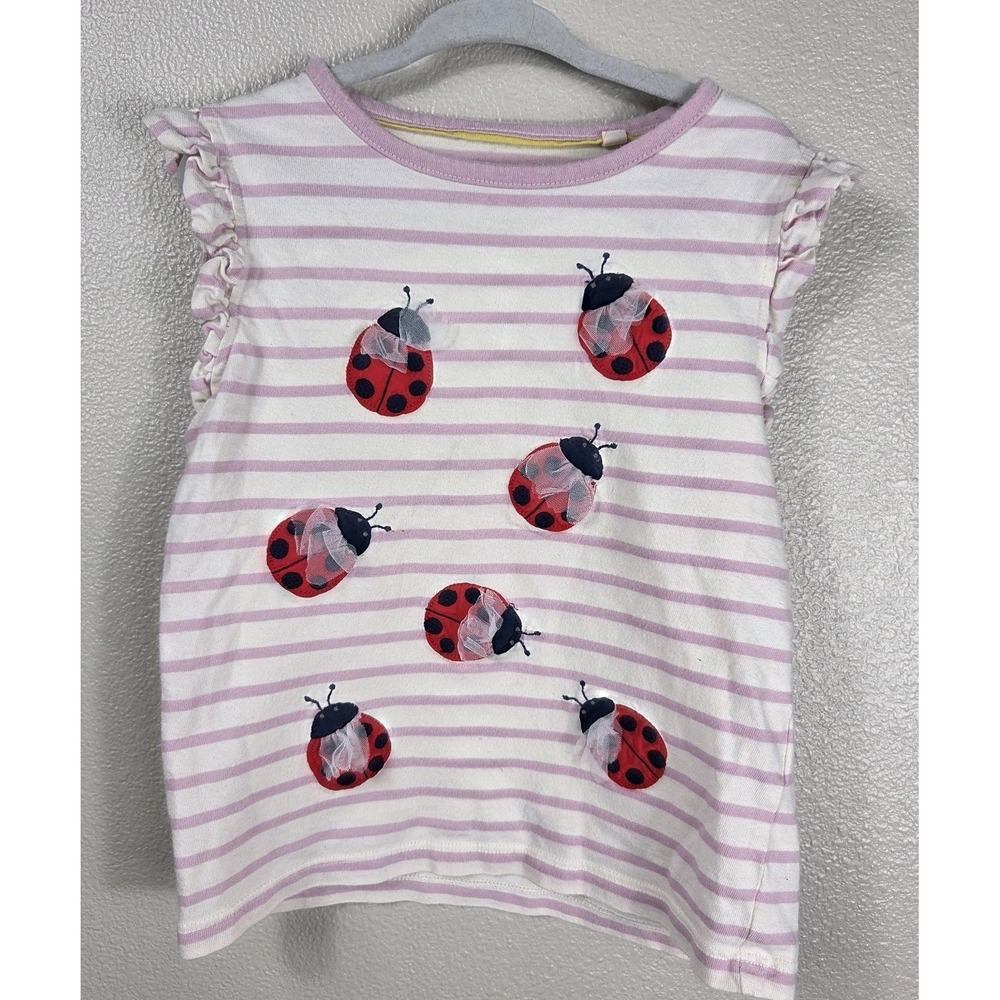 Mini Boden Girls Tee‎ Bundle 4-5Y Ladybug Applique Pink Stripe Star Shirt Lot
